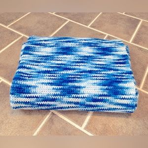 Unique Retro Tie Dye Look Hand Knit/Crochet Blue Monochromatic Throw/Blanket